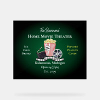 Home Movie Theatre Popcorn Film Green Acrylic Sign