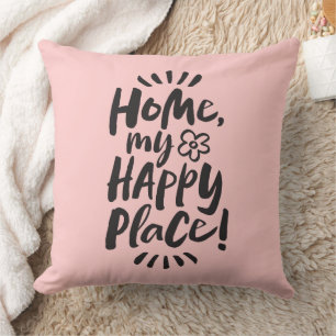 HOME my Happy Place! Shelter in Place - Pale Pink Throw Pillow