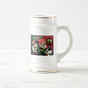 Home of Aussies 4 Dogs Playing Poker Beer Stein