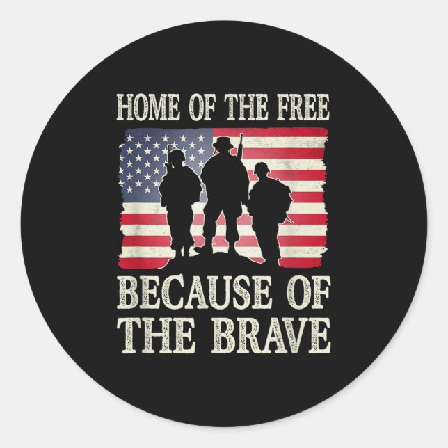 Home Of The Because Of The Brave Veteran Flag  Classic Round Sticker (Front)