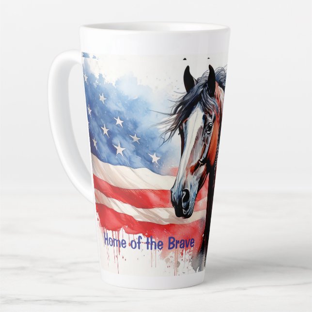 Home of the Brave Flag and Horse Latte Mug (Left Angle)