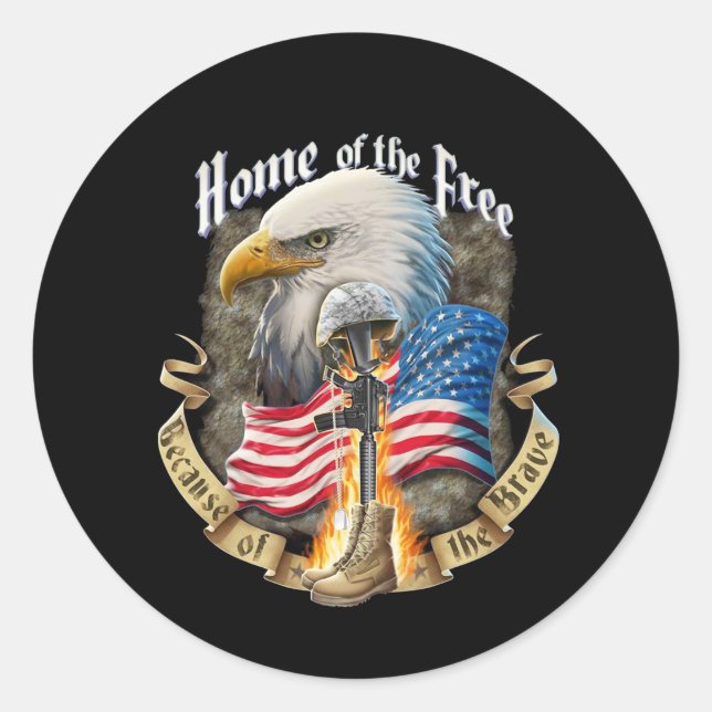 Home Of The Free Because Of Eagle Vetera The Brave Classic Round Sticker (Front)