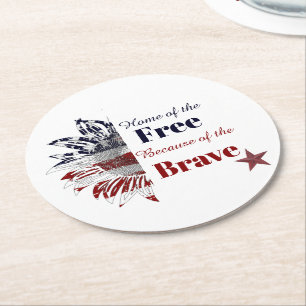 Home of the free because of the brave,   round paper coaster