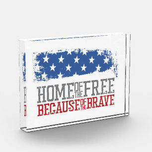 Home of the free because of the brave USA Flag Photo Block