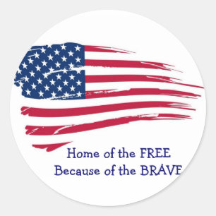 Home of the Free Wavy Flag Classic Round Sticker