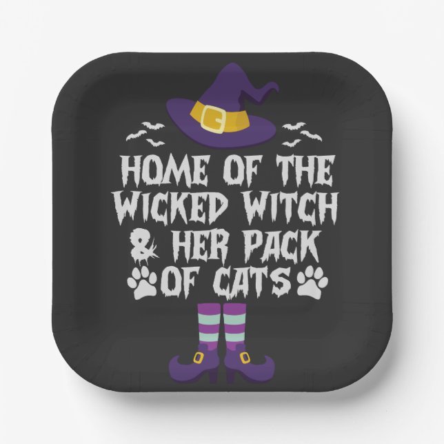 Home Of The Wicked Witch & Her Pack of Cats Funny Paper Plate (Front)