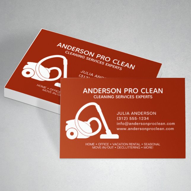 Home & Office Pro Cleaning Service Crimson Red Business Card (Creator Uploaded)
