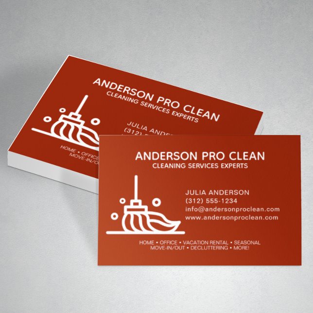 Home & Office Pro Cleaning Service Crimson Red Business Card (Creator Uploaded)
