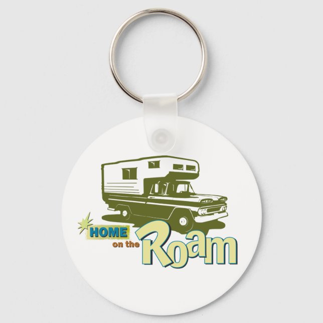 Home on the Roam retro pickup camper truck RV Keychain (Front)