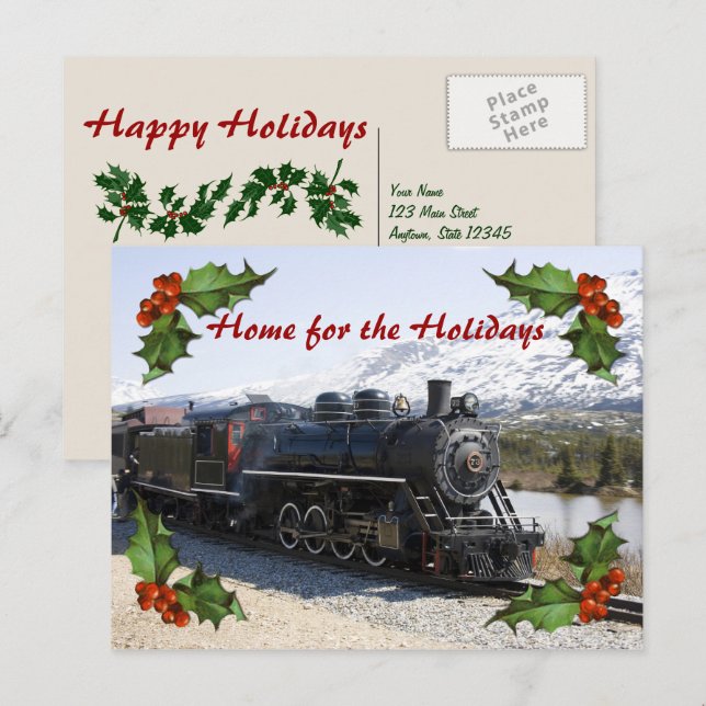 Home on the Train for Holidays Postcard (Front/Back)