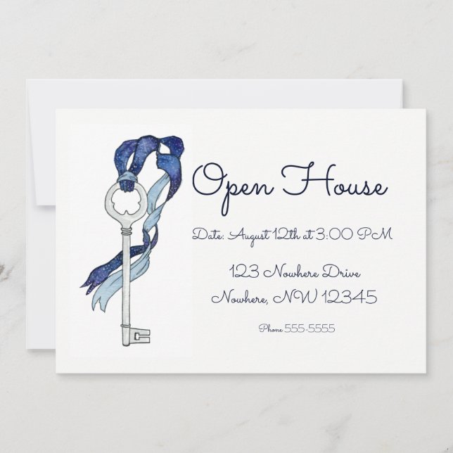 Home Open House Watercolor Skeleton Key Ribbon (Front)