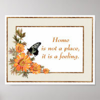 Home Orange Flowers Butterfly Inspirational Quote