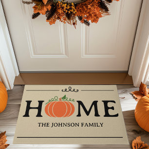Home Orange Pumpkin Beige Custom Last Name Doormat