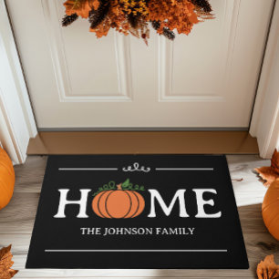 Home Orange Pumpkin Black Custom Last Name Doormat