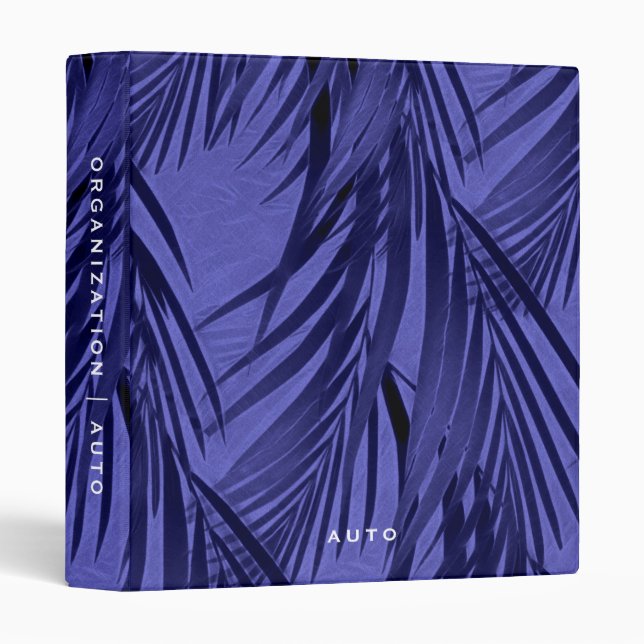 Home Organization | Auto | Blue Palm Leaves Binder (Front/Spine)