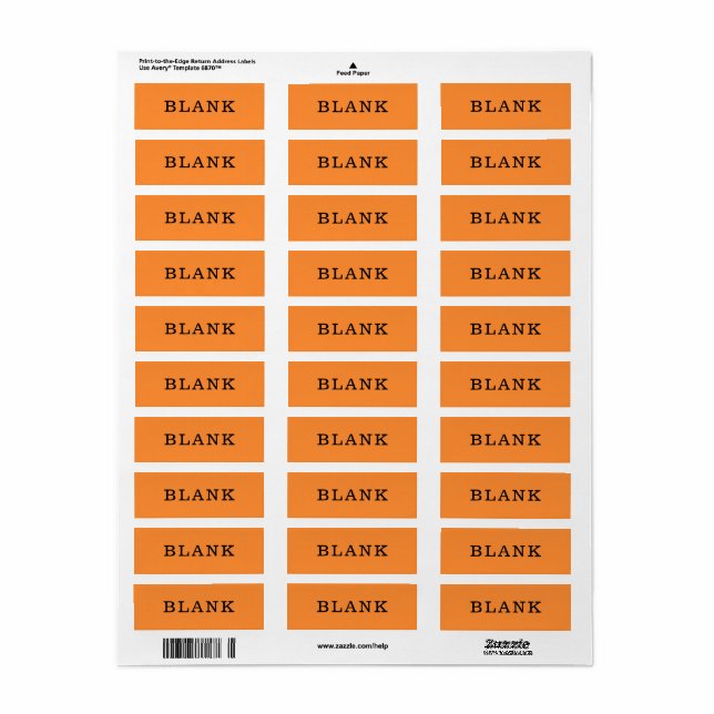 Home Organization Blank Orange Custom Labels (Full Sheet)