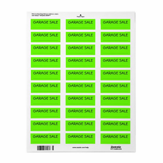 Home Organization Custom Garage Sale Labels (Full Sheet)