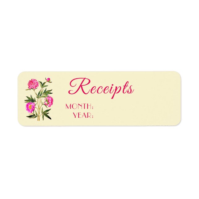 Home Organization Peonies Flowers Receipt Labels (Front)