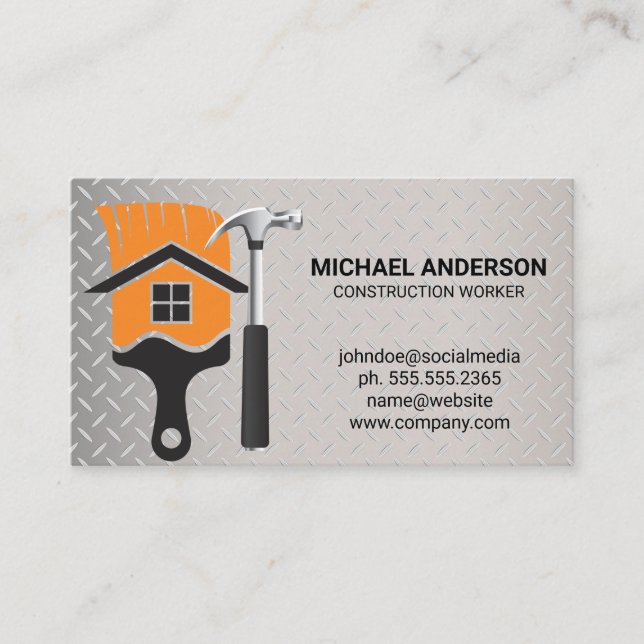 Home Paint Brush | Hammer | Steel Construction  Business Card (Front)