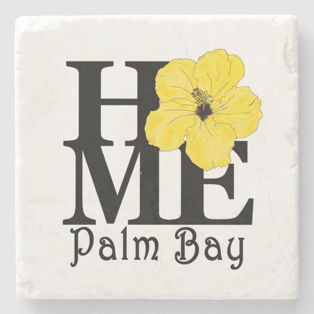 HOME Palm Bay Yellow Hibiscus Stone Coaster (Front)