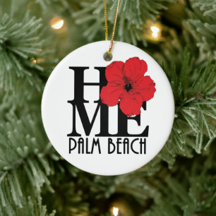 HOME Palm Beach Florida Red Hibiscus Ceramic Ornament