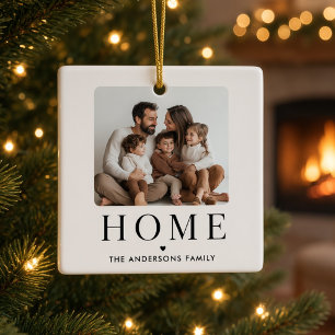 Home Personalized Family Photo Modern Christmas Ceramic Ornament