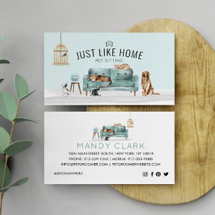 Home Pet Sitting Watercolor Cozy Home Green Couch Business Card