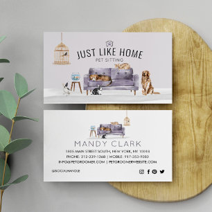 Home Pet Sitting Watercolor Cozy Home Mauve Couch Business Card