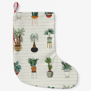 Home Plants: Hand Drawn Seamless Interior Small Christmas Stocking