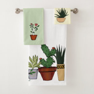 Home Potted Plants Doodle Art Bath Towel Set