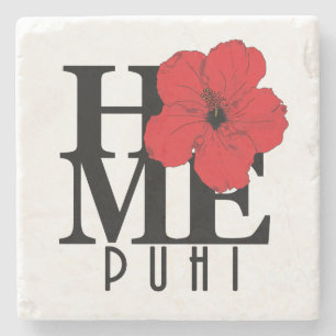 HOMe Puhi Hawaii red Hibiscus Stone Coaster