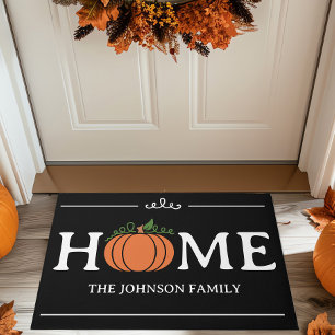 Home Pumpkin Black and White Personalized Fall Doormat