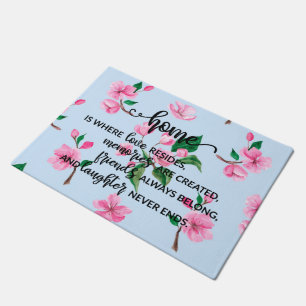 Home Quote Pink Floral Doormat