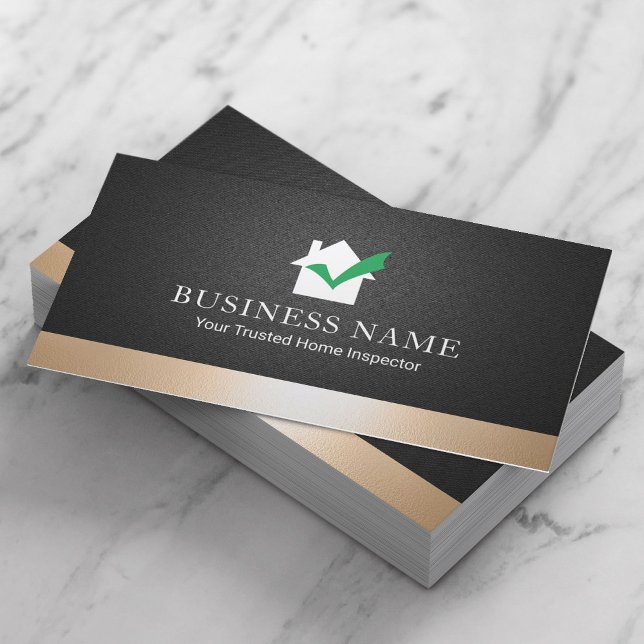 Home Real Estate Inspection Modern Gold Border Business Card (Creator Uploaded)