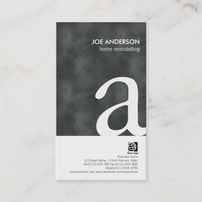 Home Remodelling Grunge Bold Monogram BusinessCard Business Card (Front)
