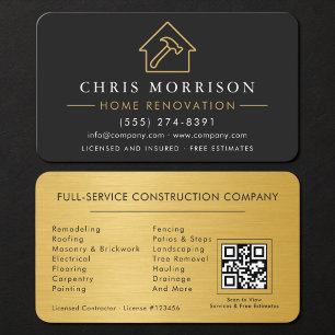Home Renovation QR Code Metallic Business Card