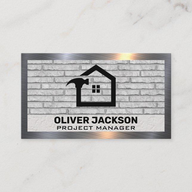 Home Repair | Brick Wall | Metal Border Business Card (Front)