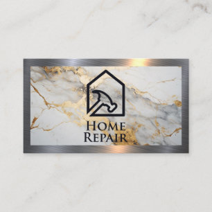 Home Repair Hammer Logo Marble Metal Border Business Card