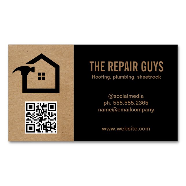 Home Repair | Handyman | Construction | QR Code Magnetic Business Card (Front)