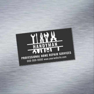 Home Repair Services Black & White Handyman Magnetic Business Card