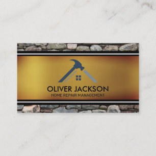 Home Repair   Stone Wall  Golden Black White Lines Business Card