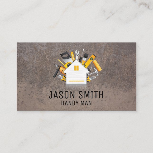 Home Repair Tools | Metal Background Business Card (Front)