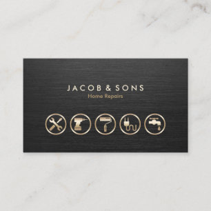 Home Repairs Gold Icons Brushed Metal Texture Business Card