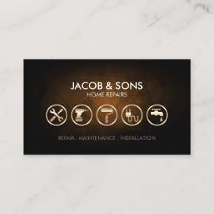 Home Repairs Gold Icons Copper Grunge Business Card