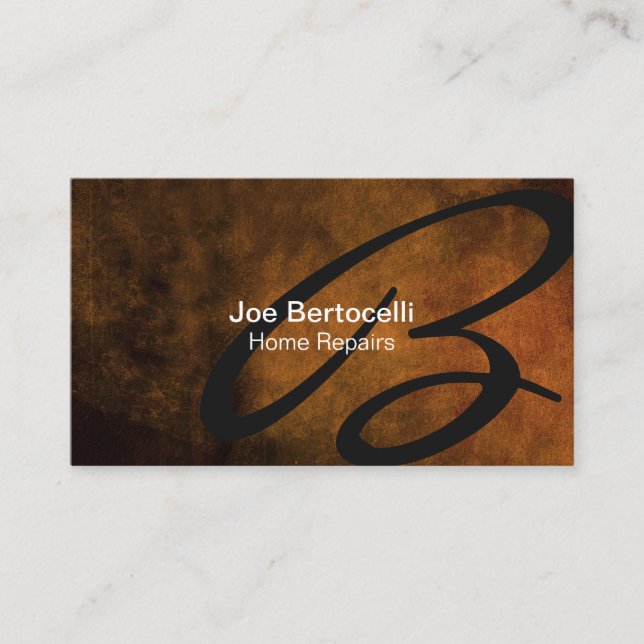 Home Repairs Trade Skills Brown Grunge Monogram Business Card (Front)