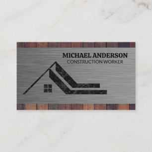 Home Roof Top Marble Logo   Metal Wood Business Card