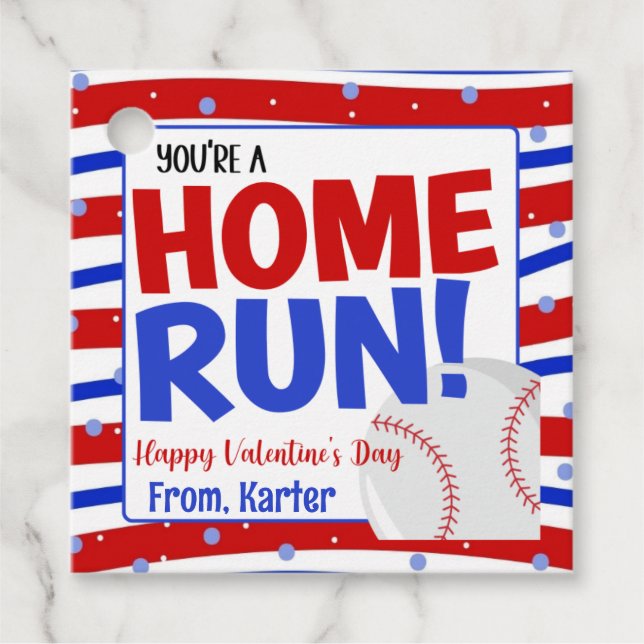 Home Run Baseball Valentine Favour Tags (Front)