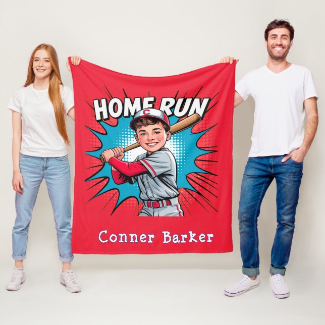 Home Run Boy Baseball Birthday Bash Gift Fleece Blanket (In Situ)