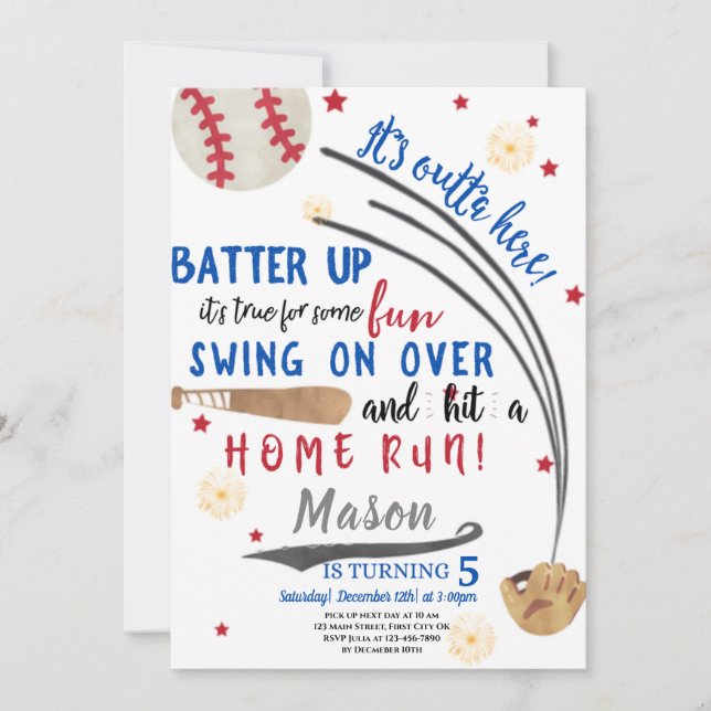 Home Run Different Birthday Invitation Card (Front)