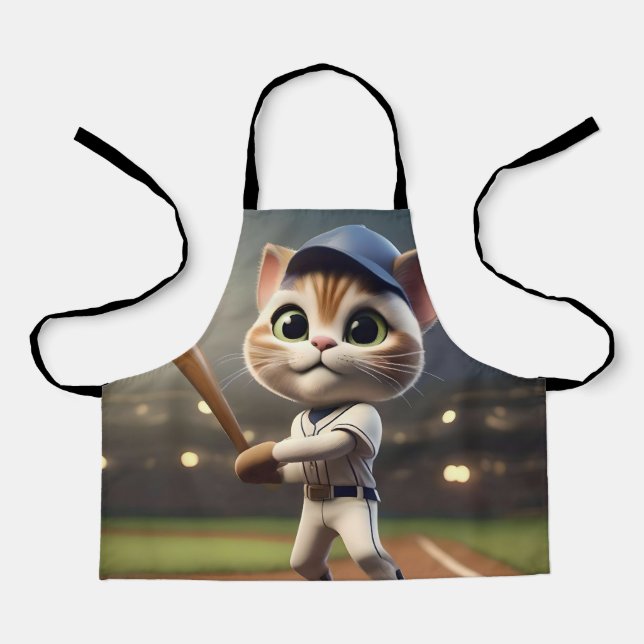 Home Run Hitter: The 3D Baseball Cat Takes a Swing Apron (Front)